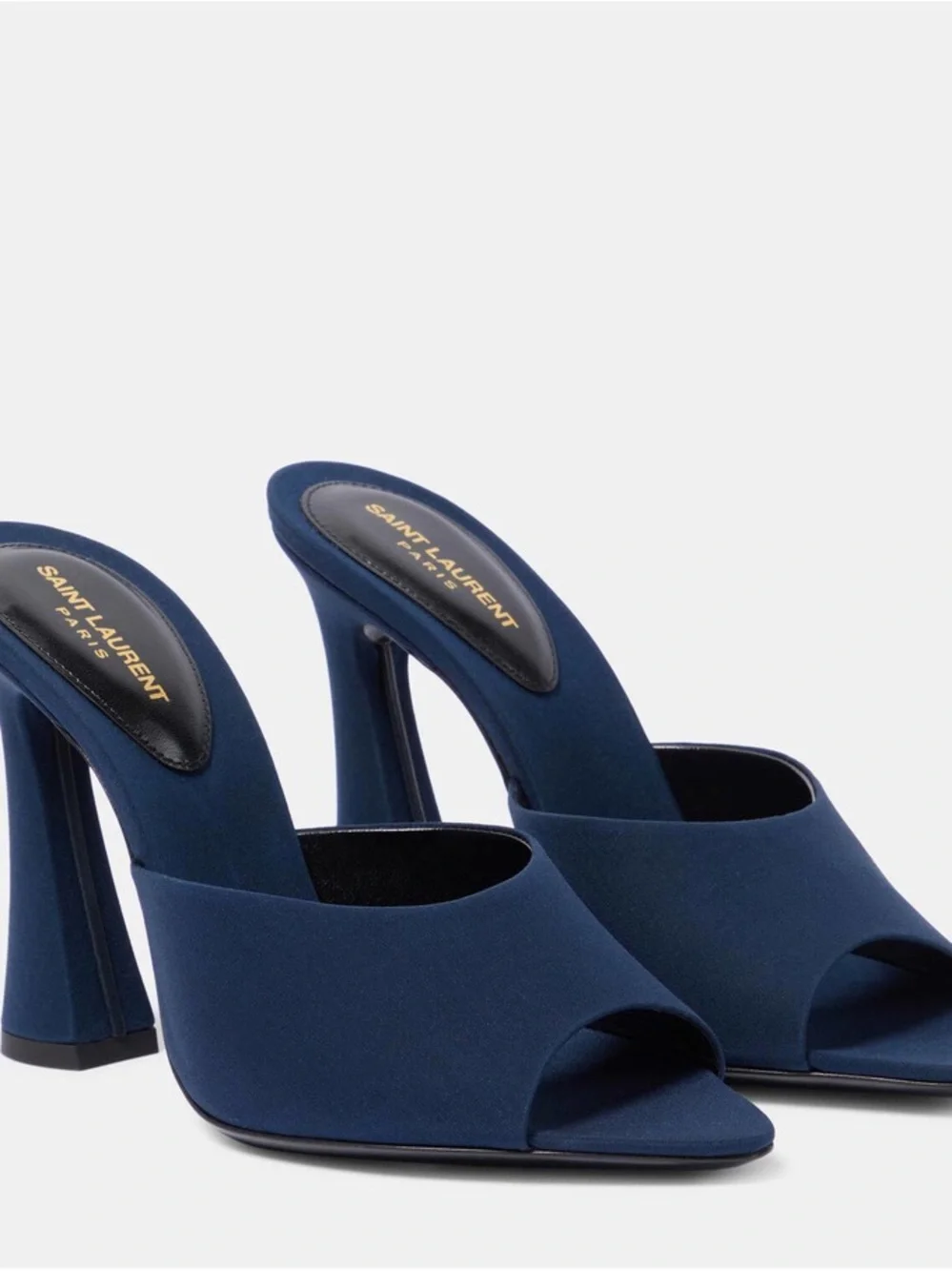 Saint Laurent Navy Open-Toe Mule Heels with Sculpted Heel - Picture 5 of 7